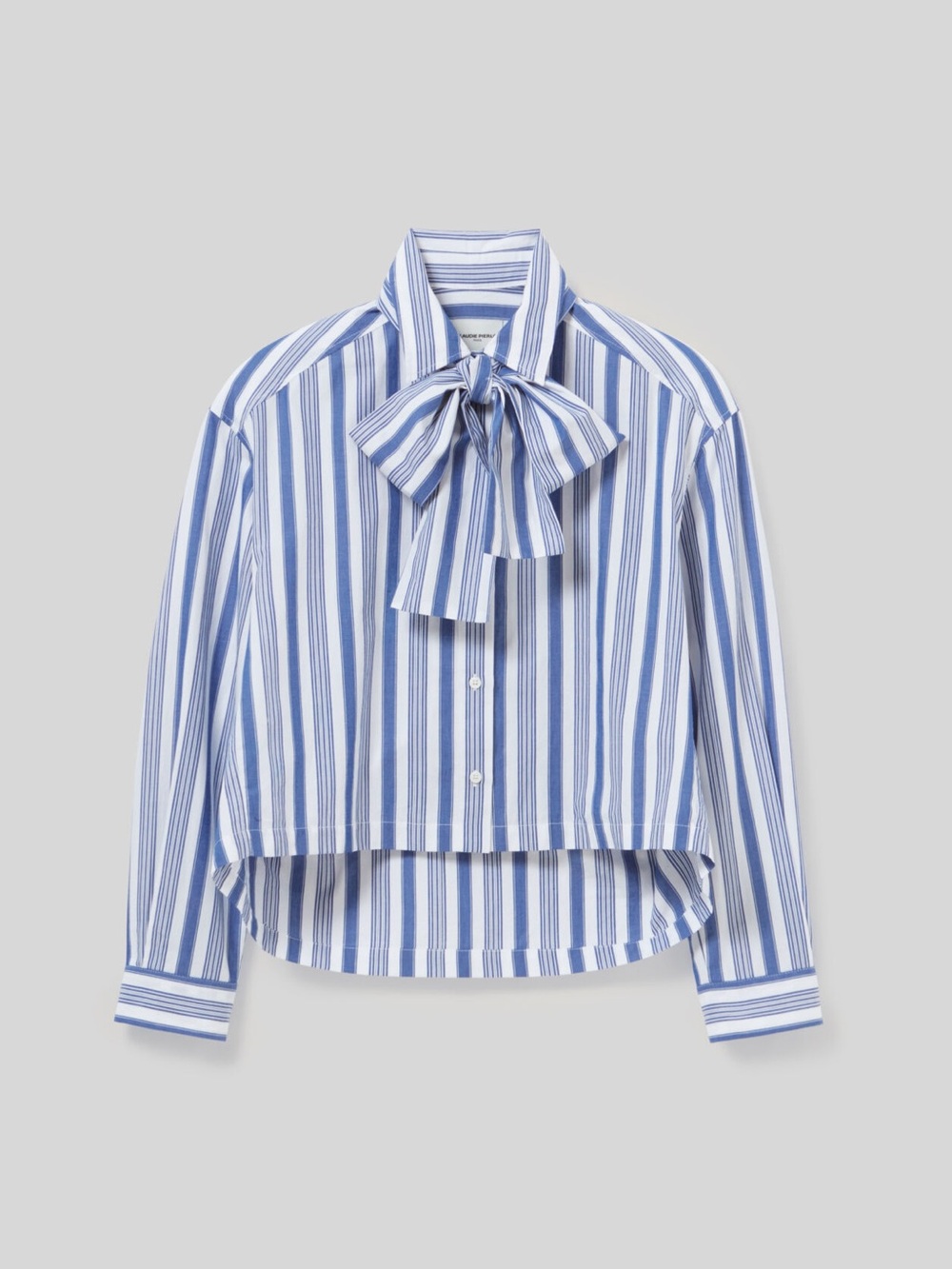 CLAUDIE PIERLOT- Cropped Bow Striped Cotton Poplin Shirt Size 4